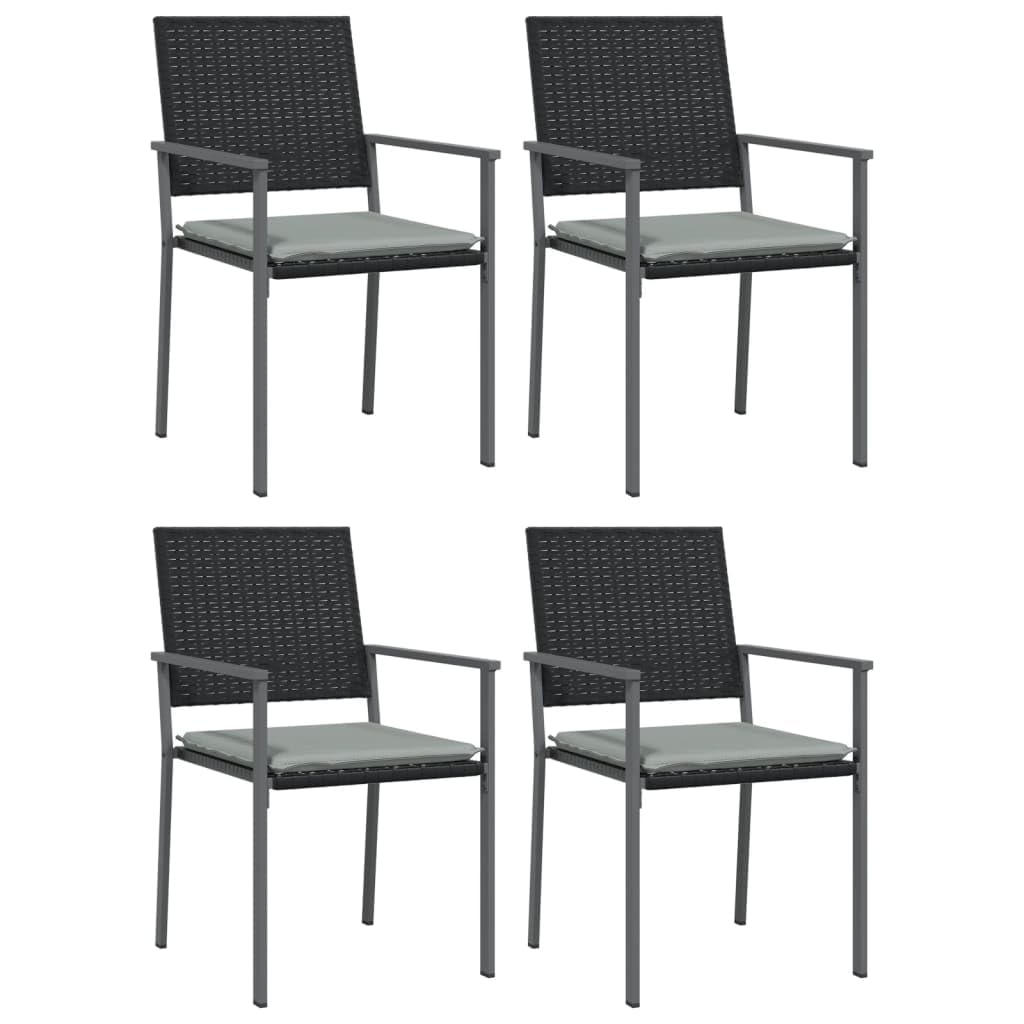 vidaXL 5-Piece Patio Dining Set, Outdoor Furniture with Comfortable Cushions and Tempered Glass Tabletop, PE Rattan and Steel Materials, Black and Light Gray Tones