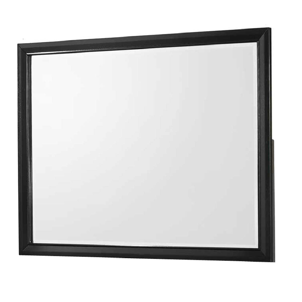 Benjara Rectangular Wooden Frame Dresser Top Mirror, Black and Silver