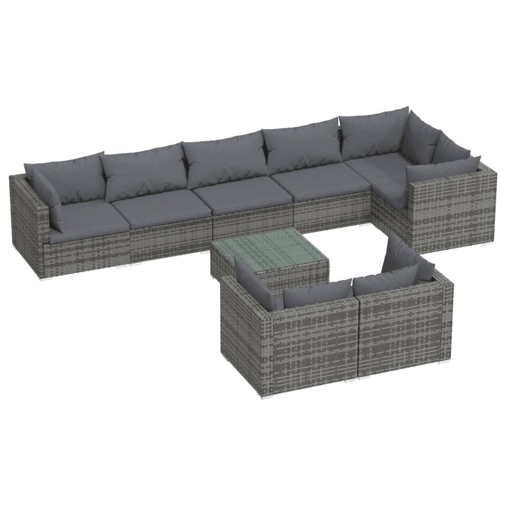 vidaXL 9-Piece Patio Lounge Set with Cushions - Outdoor Furniture with Sturdy Powder-Coated Steel Frame and Water-Resistant Poly Rattan - Gray and Anthracite