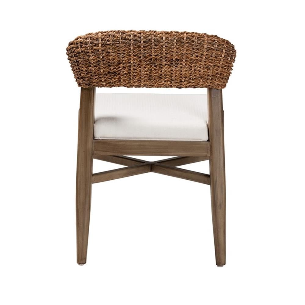 Baxton Studio Chloe Modern Bohemian Walnut Brown Finished Mahogany Wood and Natural Rattan Dining Chair
