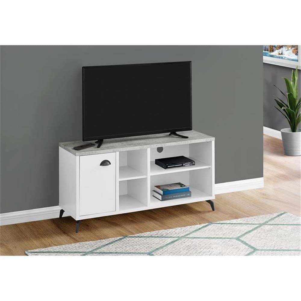 Monarch Specialties I 2840 Tv Stand, 48 Inch, Console, Media Entertainment Center, Storage Cabinet, Living Room, Bedroom, Laminate, Metal, Grey, White