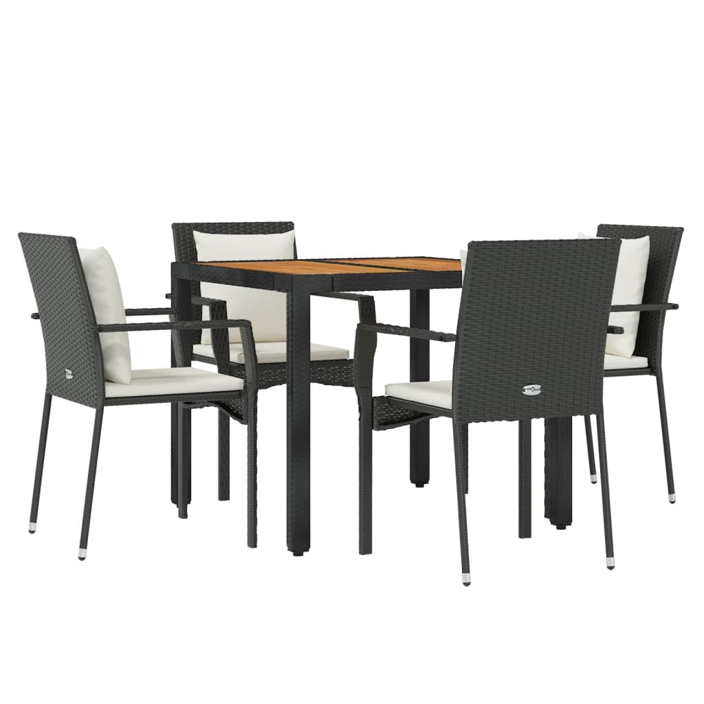 vidaXL 9 Piece Outdoor Dining Lounge Set, Weather-Resistant Black Poly Rattan with Cushions, Sturdy Steel Frame, Solid Acacia Wood Tabletop