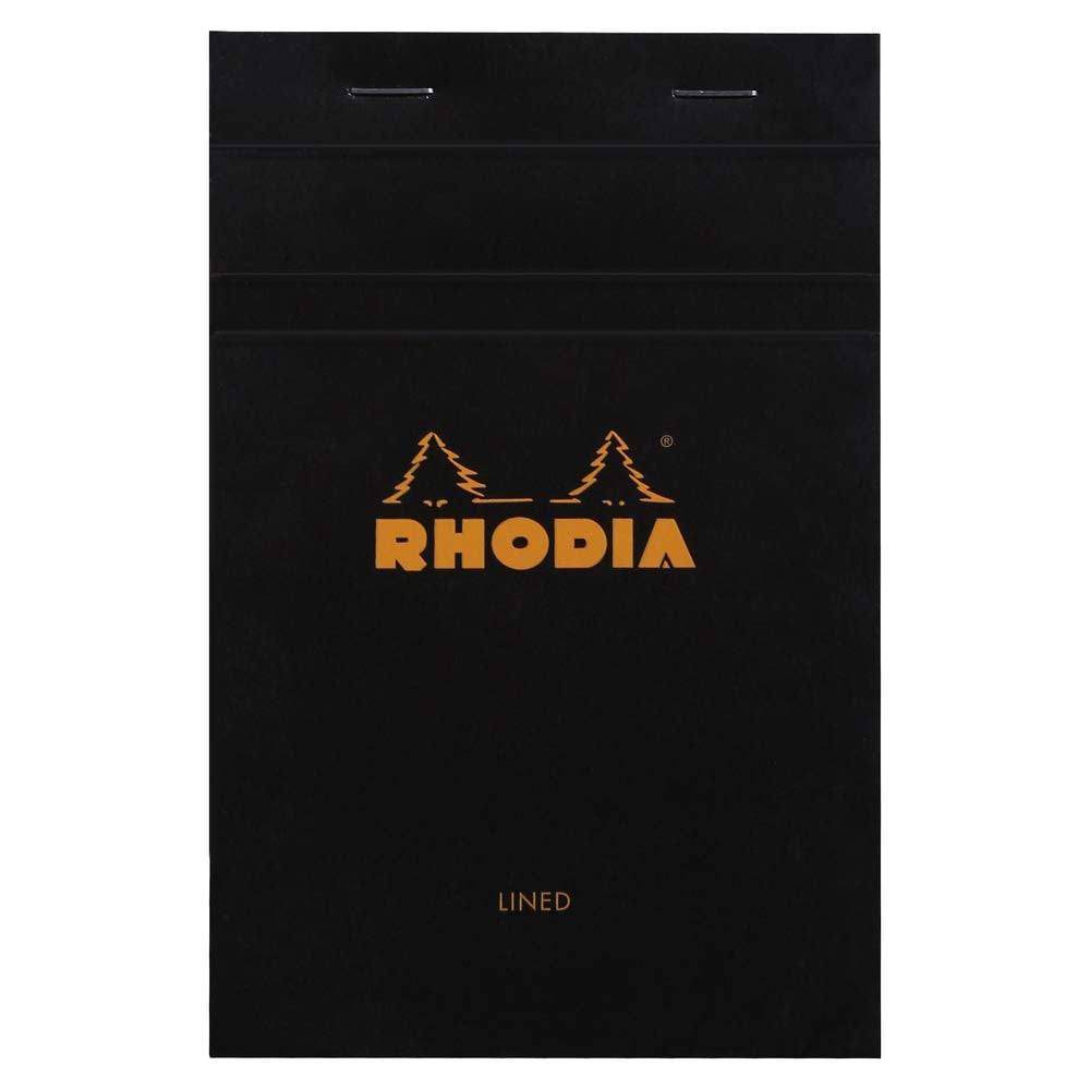 Rhodia Head Stapled Pad, No14 A6+, Lined - Black