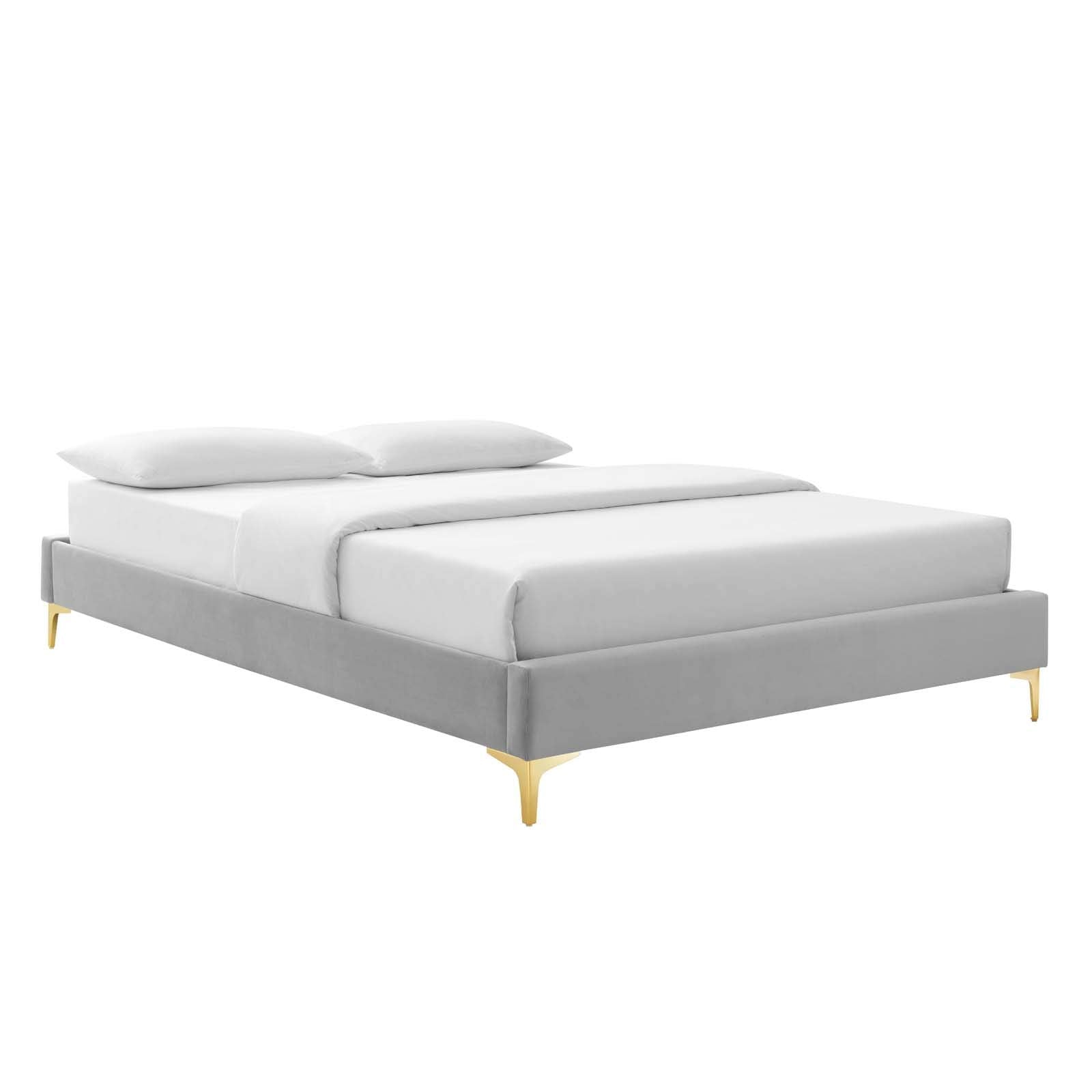 Modway Mod-6305-Lgr Sutton Twin Performance Velvet Bed Frame, Light Gray
