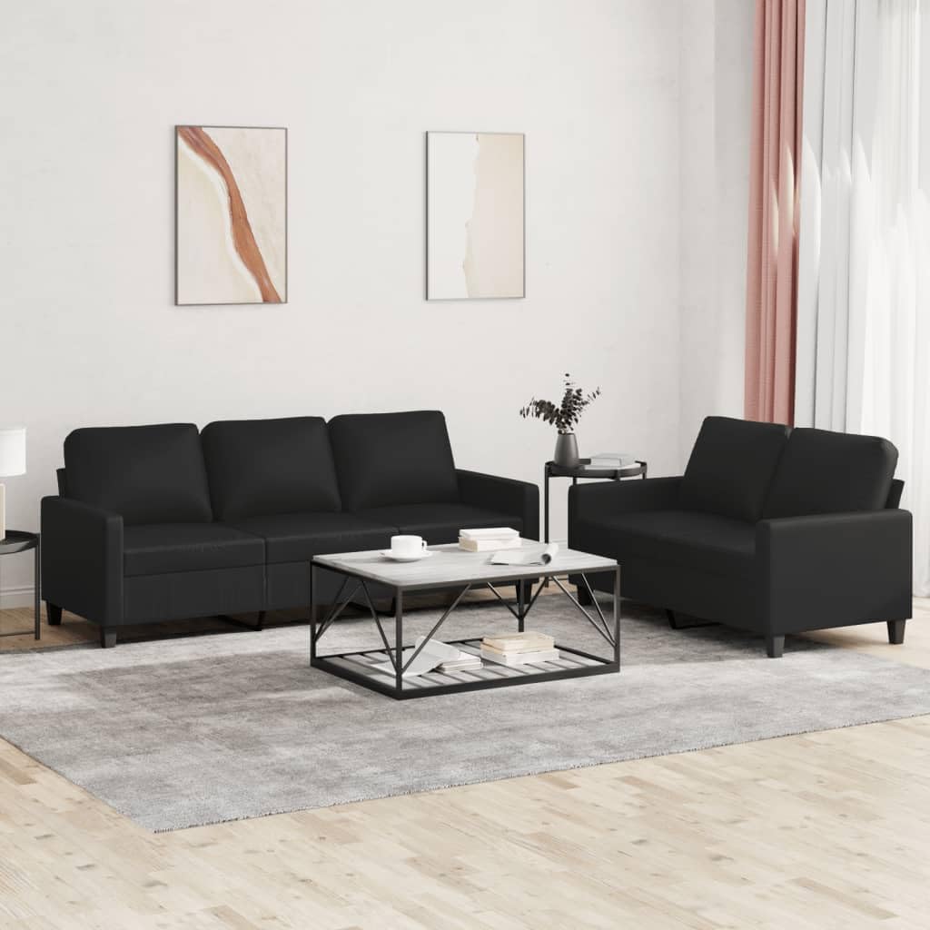 vidaXL Set of 2 sofas, TV armchairs with cushions, relax sofas, upholstered seats for living room, black synthetic leather