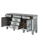 Acme Varian 6-Drawer Wooden Server with 2 Doors in Mirrored and Antique Platinum