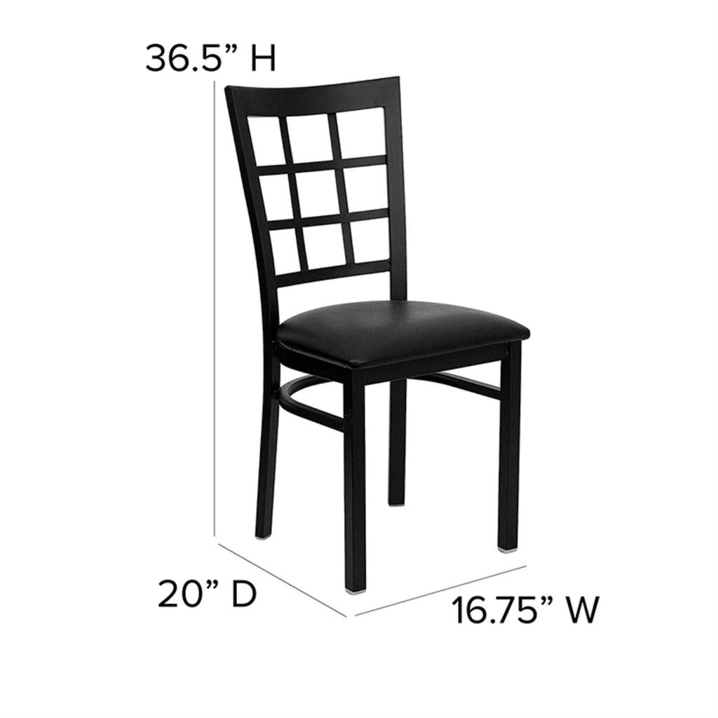 Flash Furniture Hercules Series Window Back Metal Restaurant Chair, Modern Upholstered Armless Dining Chair for Restaurants and Kitchens, Black