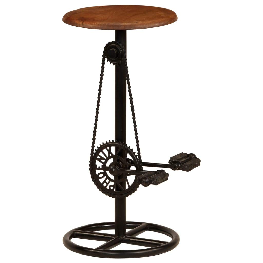 vidaXL Bar Chairs Set of 2 - Solid Mango Wood and Steel Construction, Industrial-Style with Unique Bicycle Pedals Footrests - Polished, Painted and Lacquered - Brown