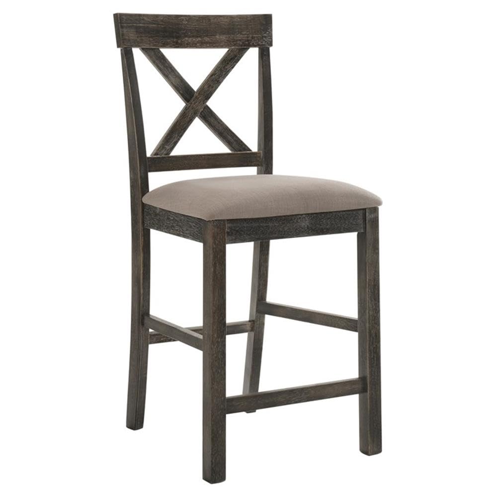 Acme Martha II Counter Height Chair in Tan Linen and Weathered Gray (Set of 2)