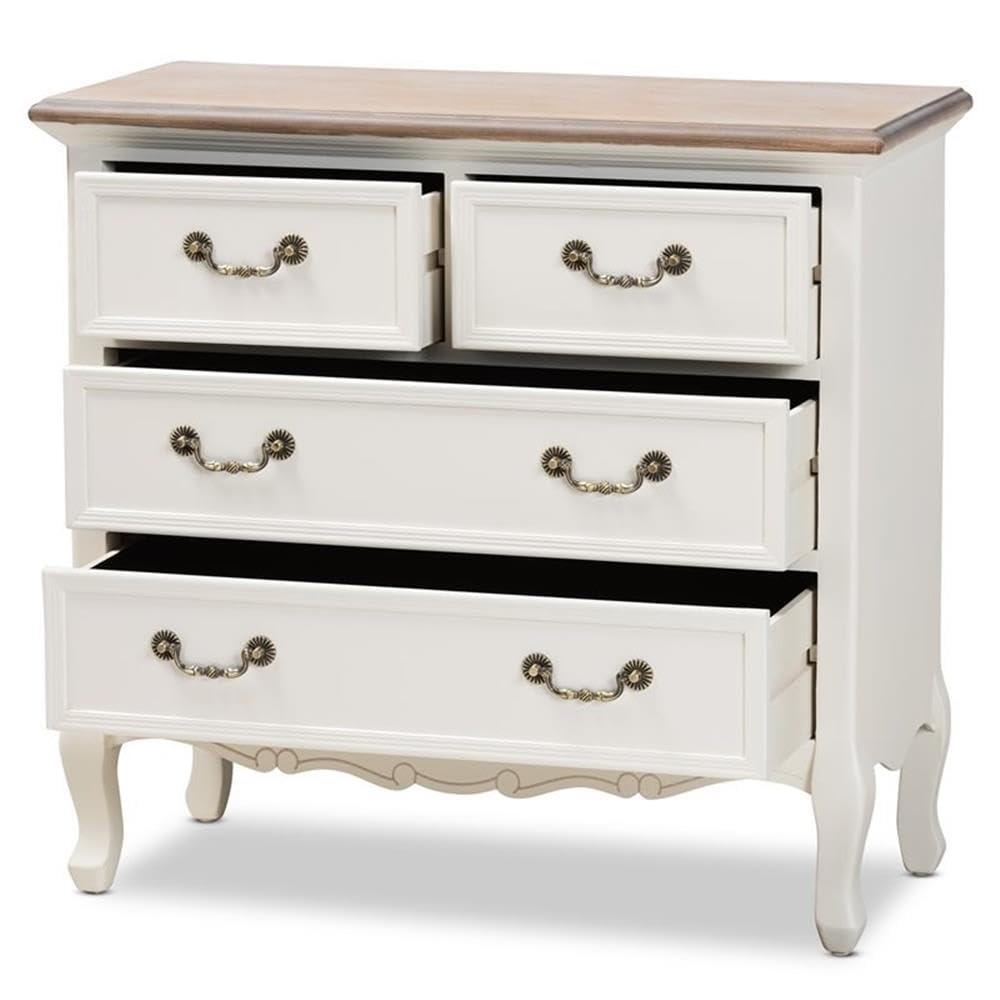 Baxton Studio Amalie Antique French Country Cottage Two-Tone White and Oak Finished 4-Drawer Accent Dresser