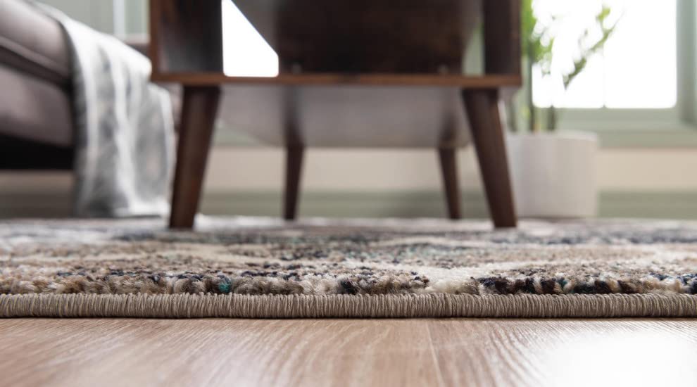 Unique Loom Trellis Frieze Collection Area Rug - Rounded (10' X 13', Blue Multi/ Ivory)