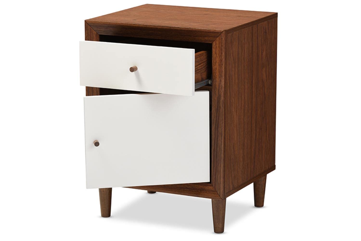 Baxton Studio Harlow Nightstand, Medium, White and Walnut