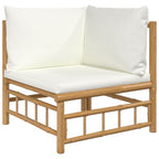 vidaXL Bamboo Patio Lounge Set with Cream White Cushions | Versatile Outdoor Garden Furniture | Modular Design | 5 Piece Set Includes Corner Sofas, Chairs, and Table