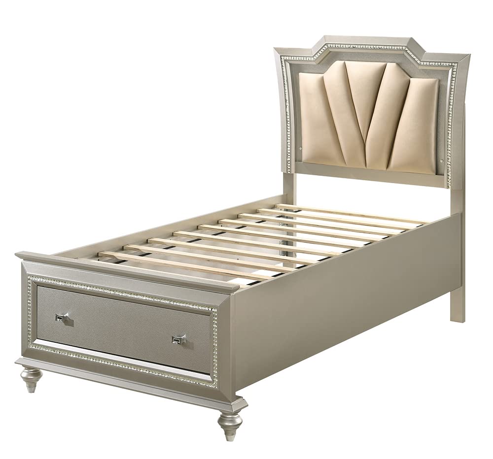 Acme Furniture Kaitlyn Twin Bed w/Storage in PU & Champagne