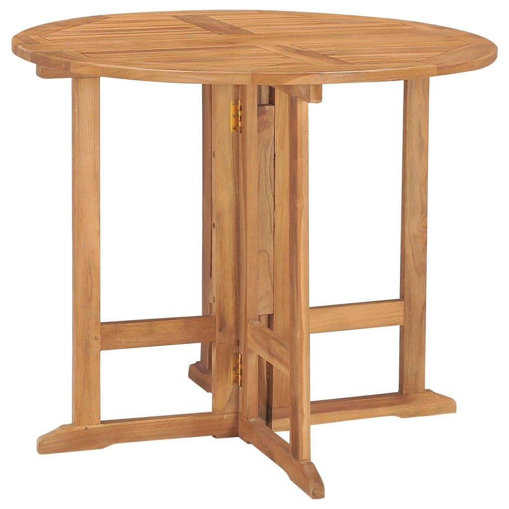 vidaXL Solid Teak Wood Folding Patio Dining Set - 5 Piece Round Table and Chairs Set for Garden, Terrace, Outdoor/Indoor