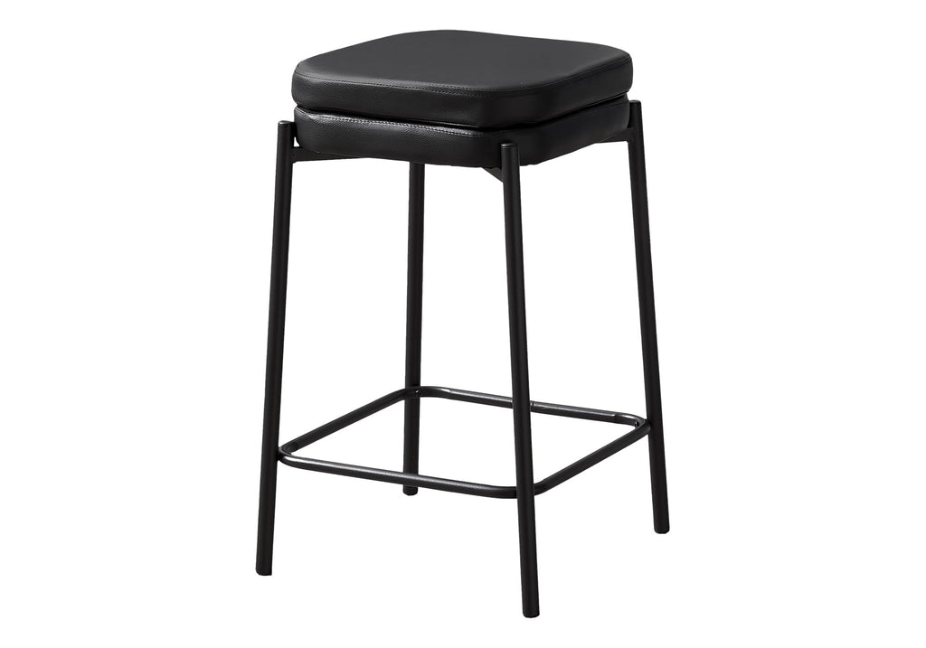 Monarch Specialties I 2225 Counter-Height Barstools, Set of 2, Black Leather-Look & Metal