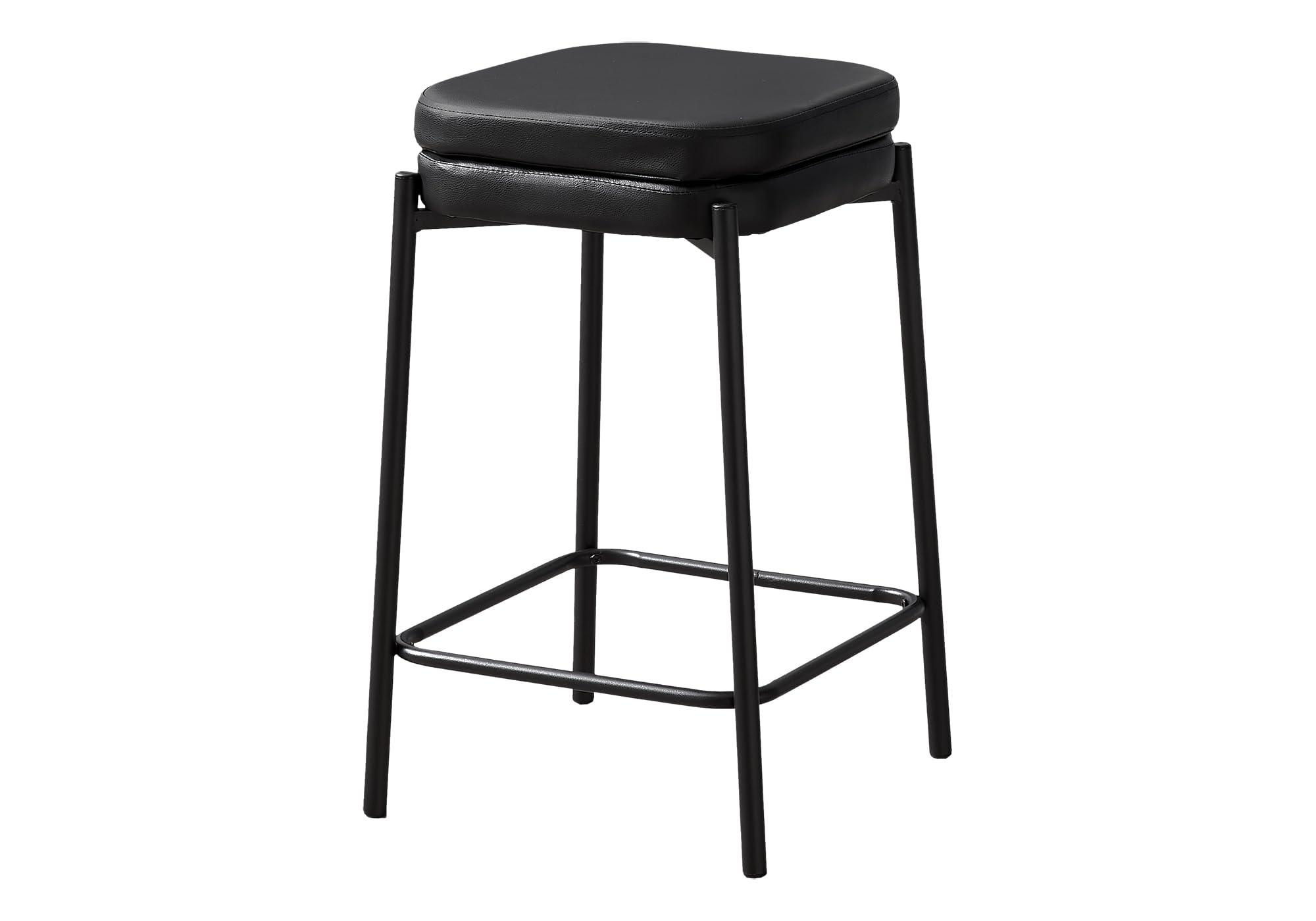 Monarch Specialties I 2225 Counter-Height Barstools, Set of 2, Black Leather-Look & Metal