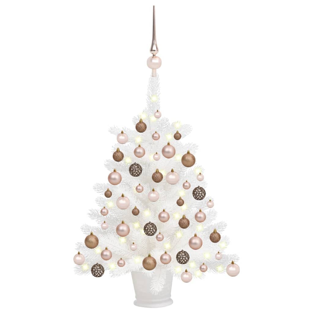 Vidaxl Artificial Christmas Tree - Pre-Lit And Pre-Decorated With Shiny, Matt And Glitter Rose Gold Balls, Lifelike Pe Branches, 25.6 Inches