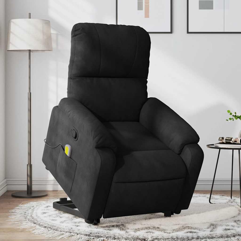 vidaXL Stand up Massage Recliner Chair - Black Microfiber Power Lift, Motorized Stand-Up Aid, Manual Recline, Vibration Massage, Comfortable Seating