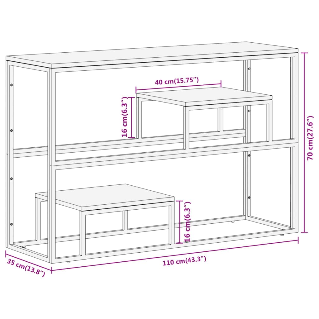 vidaXL Console Table - Silver Stainless Steel Frame & Solid Acacia Wood Top, 43.3"x13.8"x27.6", Suitable for Living Room, Entryway
