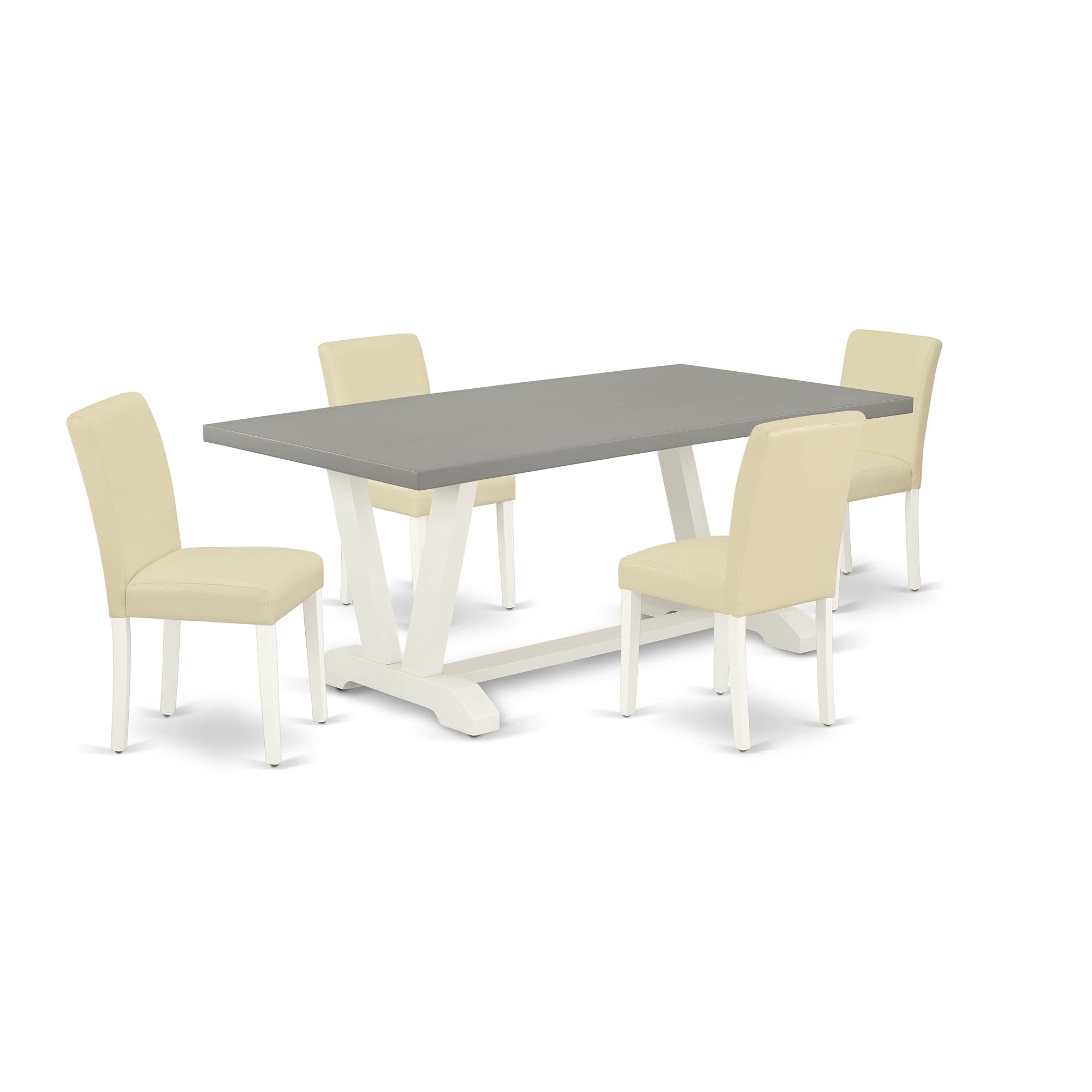 East West Furniture V-Style 5 Piece Kitchen Set Includes A Rectangle Dining Room Table With V-Legs And 4 White Faux Leather Upholstered Chairs, 40X72 Inch, Multi-Color