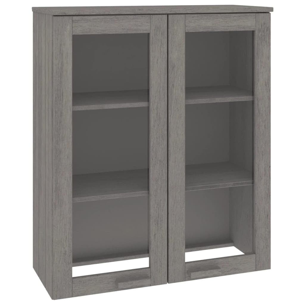 vidaXL Solid Pinewood Highboard Top, Light Gray Finish, Additional Shelves with Glass Door Cabinet, Dust-Free Display Storage, 33.5x13.8x39.4 Measurements