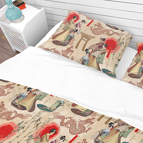 Designq 'Japanese Geishas & Dragons' Oriental Duvet Cover Set
