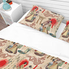 Designq 'Japanese Geishas & Dragons' Oriental Duvet Cover Set