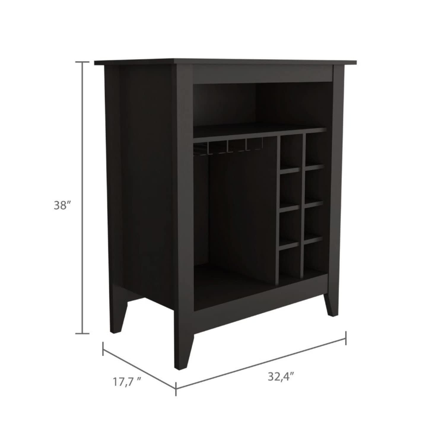 Mojito Bar Cabinet, 1 Open Drawer, 1 Open Shelf, Black