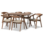 Baxton Studio Harland Mid-Century Modern Grey Faux Leather Upholstered and Walnut Brown Finished Wood 7-Piece Dining Set