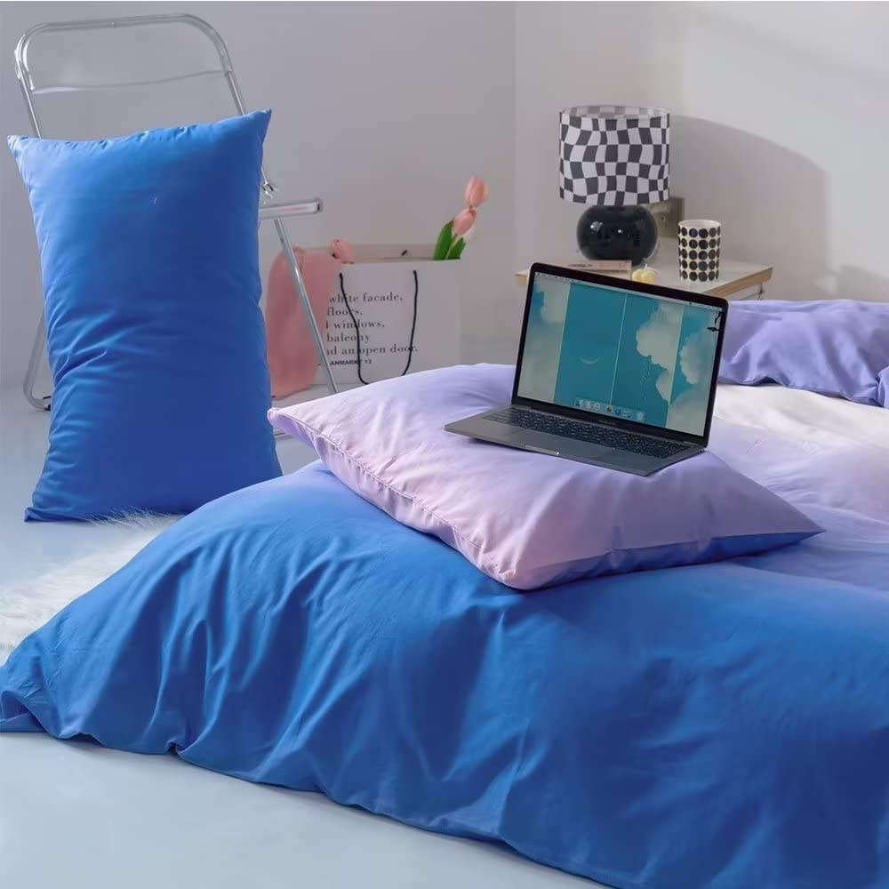 Clothknow Blue And Purple Comforter Set Full 3Pcs Blue Gradient Bedding Comforter Sets Purple Comforter Full Size Soft Blue Whit