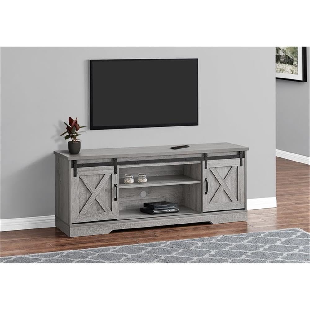 Monarch Specialties I 2747 Tv Stand, 60 Inch, Console, Media Entertainment Center, Storage Cabinet, Living Room, Bedroom, Laminate, Grey, Transitional