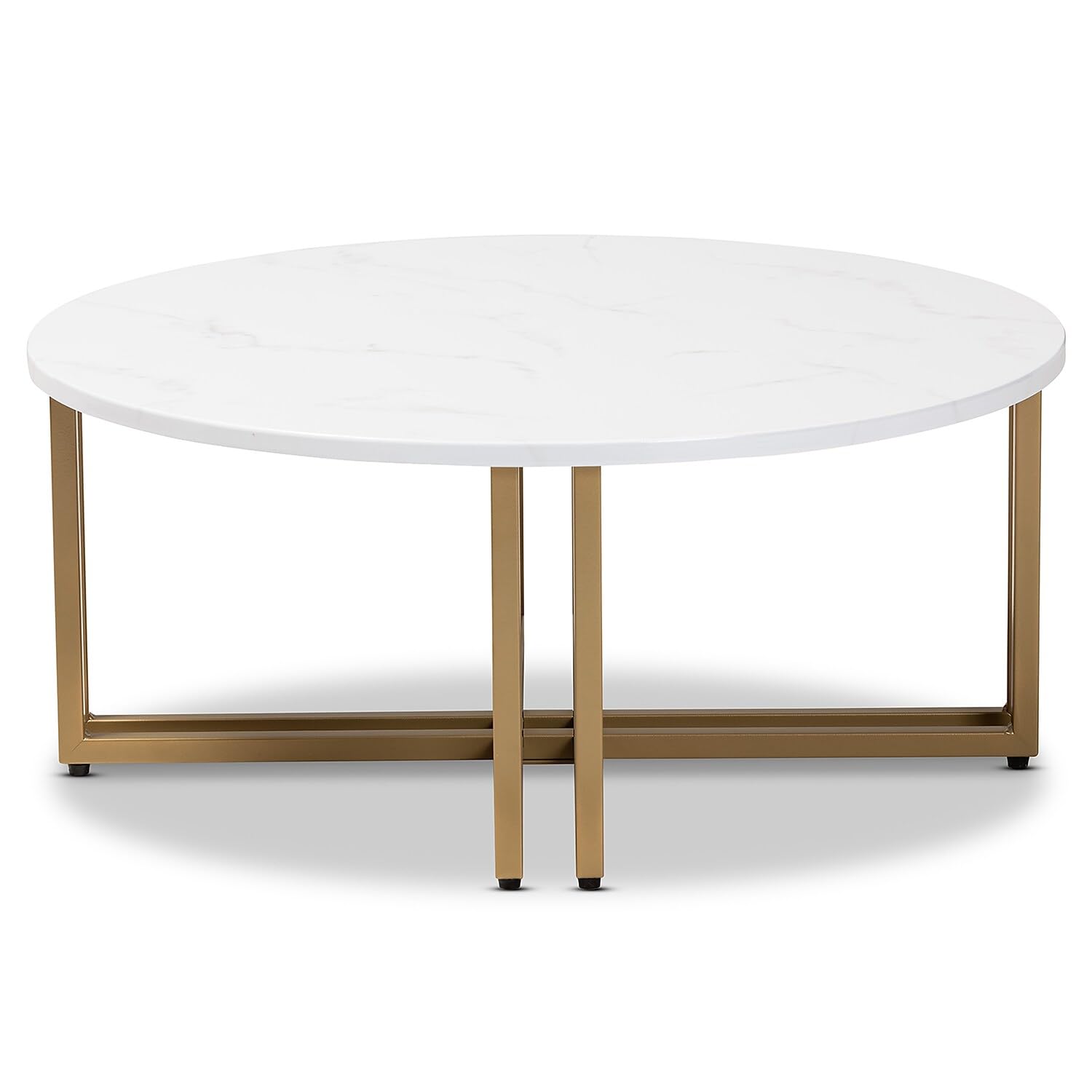 Baxton Studio Maeve Modern and Contemporary Gold Finished Metal Coffee Table With Faux Marble Tabletop