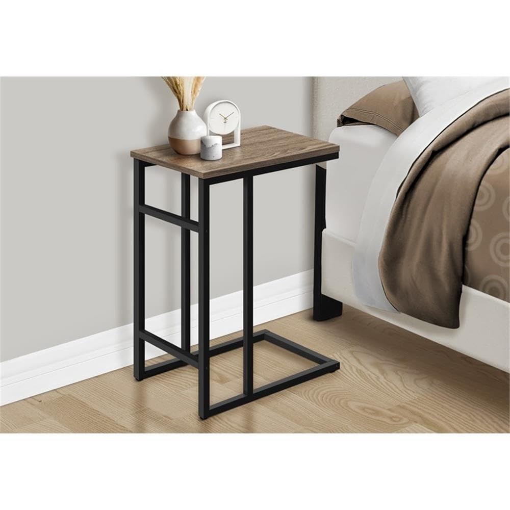 Monarch Specialties 2172 Accent Table, C-Shaped, End, Side, Snack, Living Room, Bedroom, Metal, Laminate, Brown, Contemporary, Modern Table-24 H/Dark Taupe/Black, 18&Quot; L X 11.75&Quot; W X 24&Quot; H