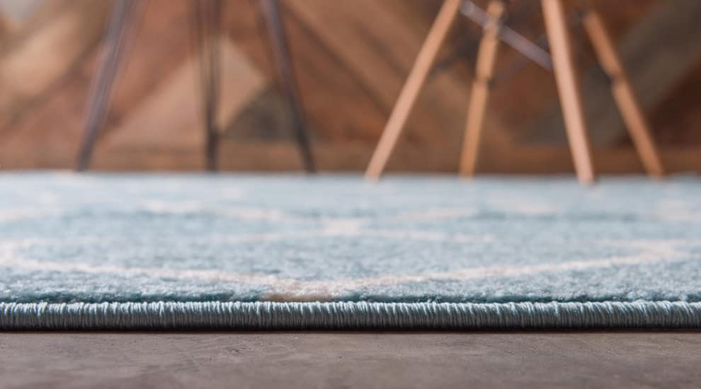 Unique Loom Trellis Frieze Collection Area Rug - Rounded (5' 1'' Round, Light Blue/ Ivory)