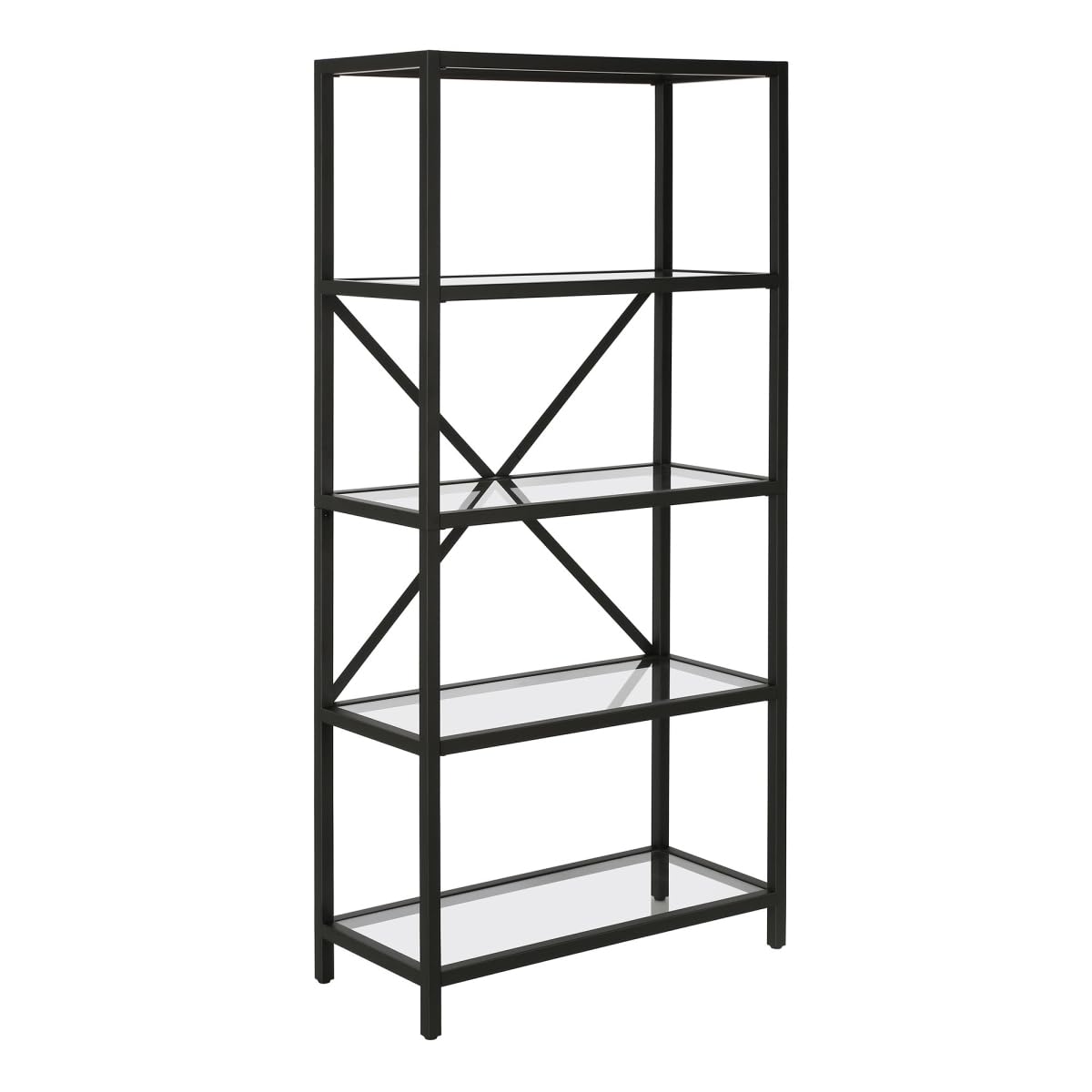 HomeRoots 527586 63 in. Black Metal & Glass Five Tier Etagere Bookcase