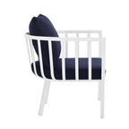 Modway Riverside Modern Fabric Outdoor Armchair In White/Navy (Set Of 2)