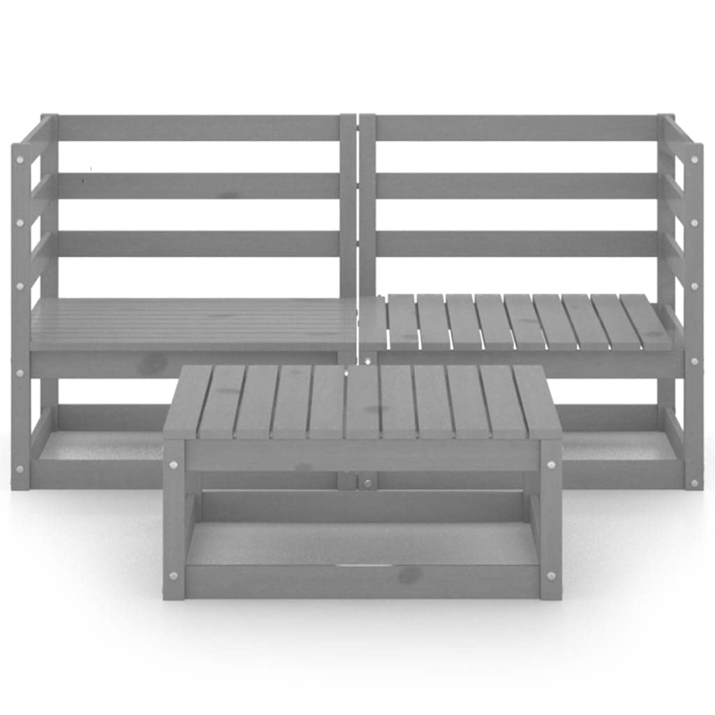 vidaXL Solid Pinewood Patio Lounge Set 3 Piece Garden Outdoor Lawn Yard Terrace Balcony Wooden Seat Seating Sitting Chair Sofa Furniture Gray
