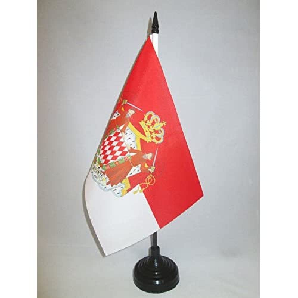 Monaco Coat Of Arms Table Flag 5' X 8' - Mon  Gasque - Monacans Desk Flag 21 X 14 Cm - Black Plastic Stick And Base - Az Flag
