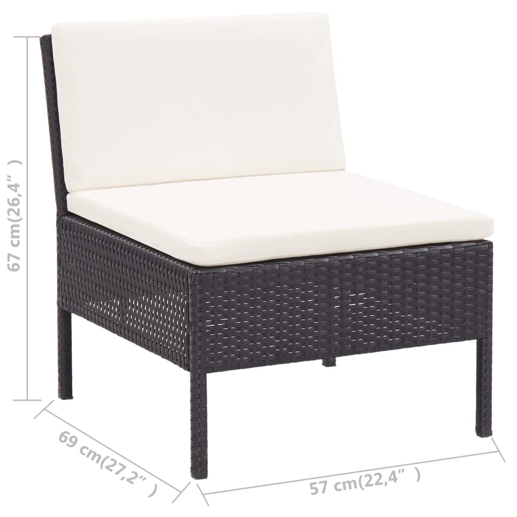vidaXL 6-Piece Outdoor Patio Lounge Set with Cushions - Poly Rattan - Black - Durable Garden Furniture - Adjustable Layouts - Comfortable Seating - Assembly Required