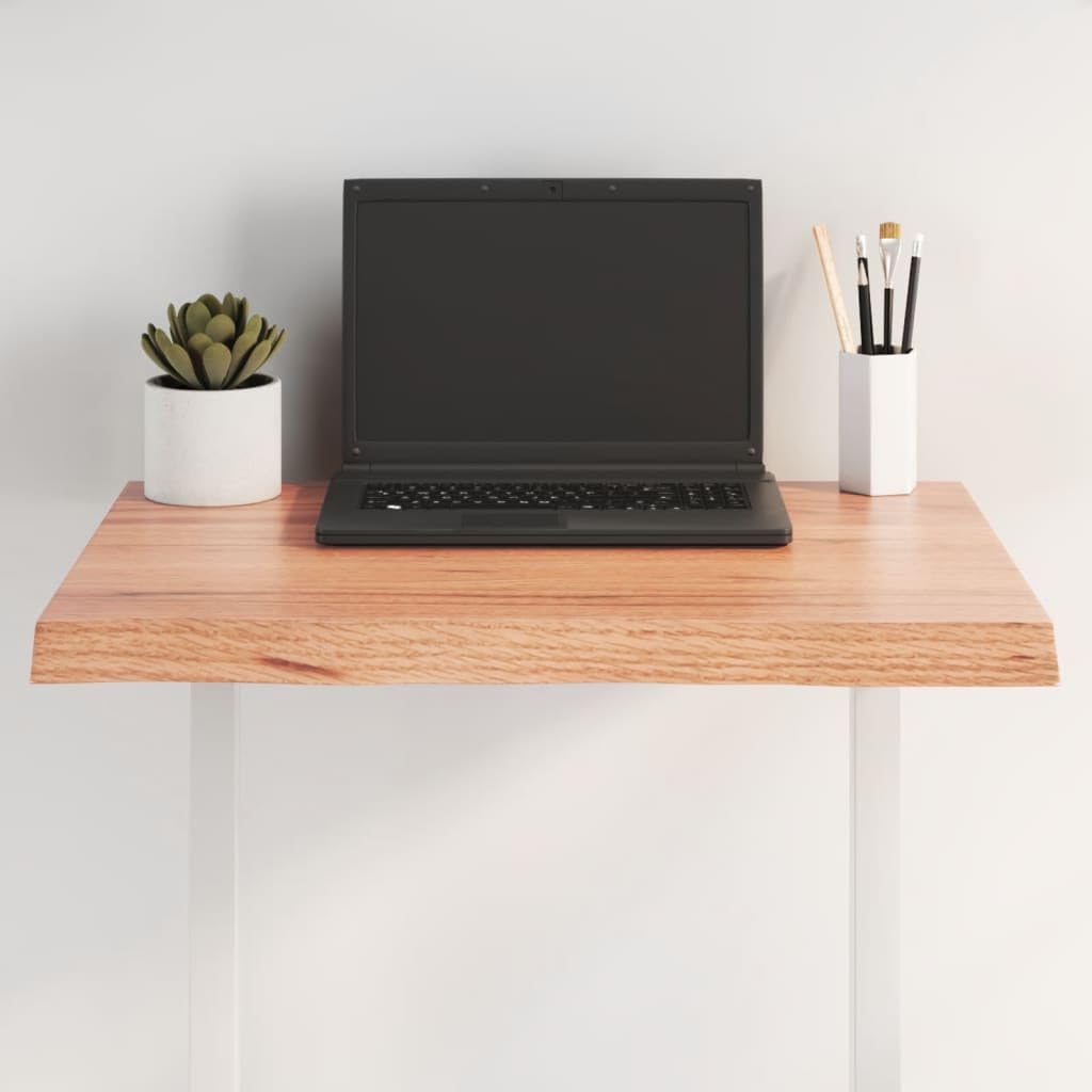 vidaXL Solid Oak Wood Table Top, Light Brown, Live Edge, Treated Surface, Versatile for Office or Home, 23.6"x15.7"x(0.8"-1.6")