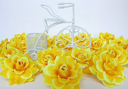(50) Silk Yellow Roses Flower Head - 1.75' - Artificial Flowers Heads Fabric Floral Supplies Wholesale Lot For Wedding Flowers