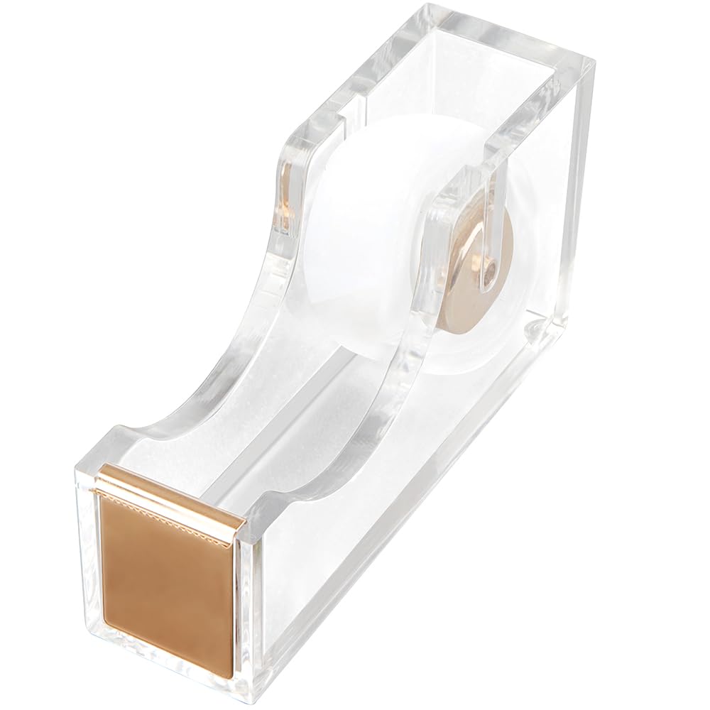 Acrylic Gold Tape Dispenser,Clear Acrylic Desk Dispenser Kit , Modern Design Office Desktop Tape Dispense
