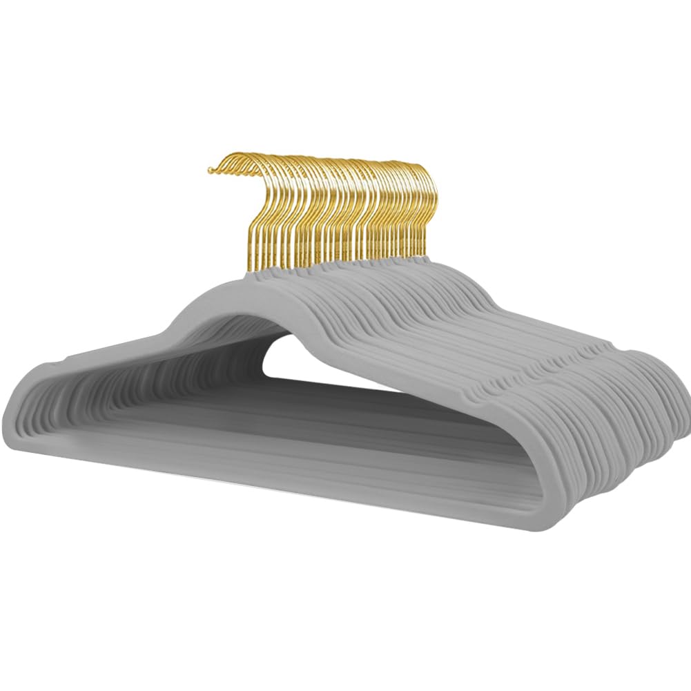 Stormix 36 Pack Velvet Hangers, 17.3 x 8.9 Inches Clothes Hangers, Non Slip Dresses Hangers with Shoulder Notches for Adult Gray
