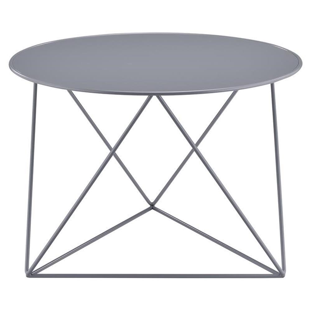 Acme Epidia Metal Accent Table with Round Top and Geometric Base in Gray