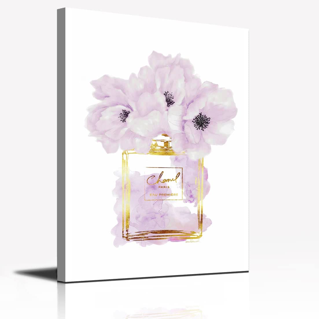 Wall Art Canvas Glam Perfume Pictures Wall Decor Purple And Gold Flowers Canvas Wall Art Girl Home Decor For Bedroom Wall Bathro