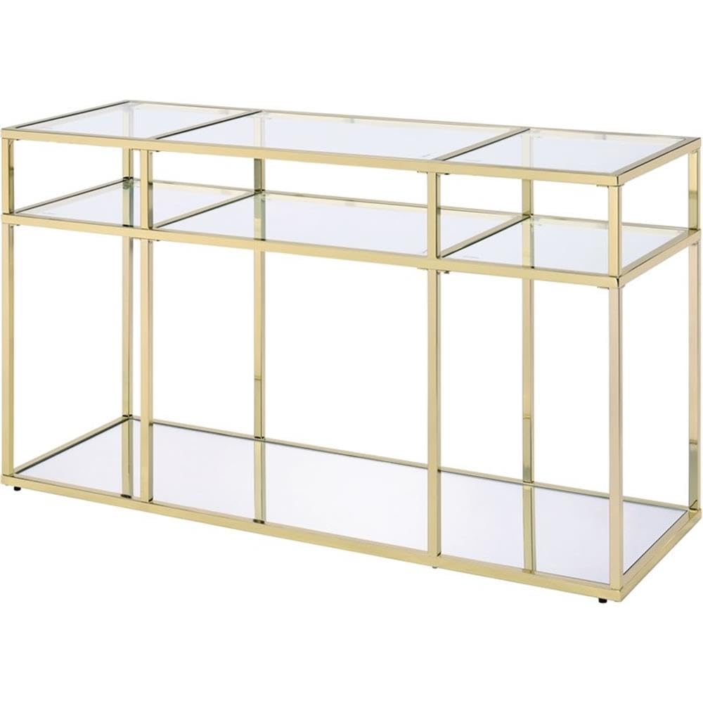 Acme Uchenna Glass Sofa Table With Metal Frame In Clear And Gold