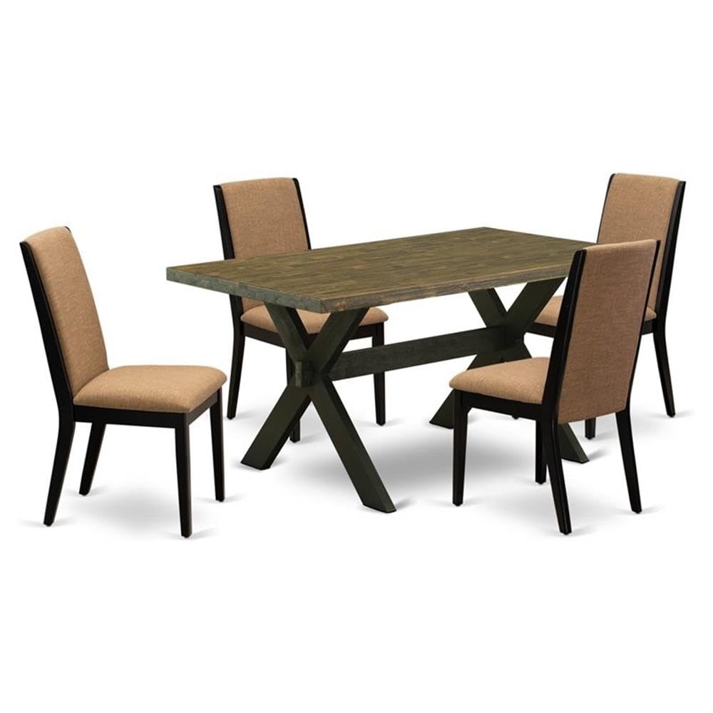 East West Furniture X676La147-5 5 Piece Dining Table Set For 4 Includes A Rectangle Kitchen Table With X-Legs And 4 Light Sable Linen Fabric Upholstered Chairs, 36X60 Inch, Multi-Color