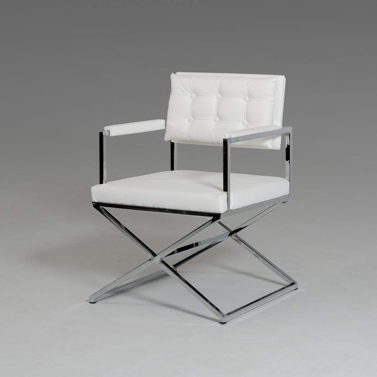 HomeRoots Steel, Leatherette, Stee 33' White Leatherette and Steel Dining Arm Chair