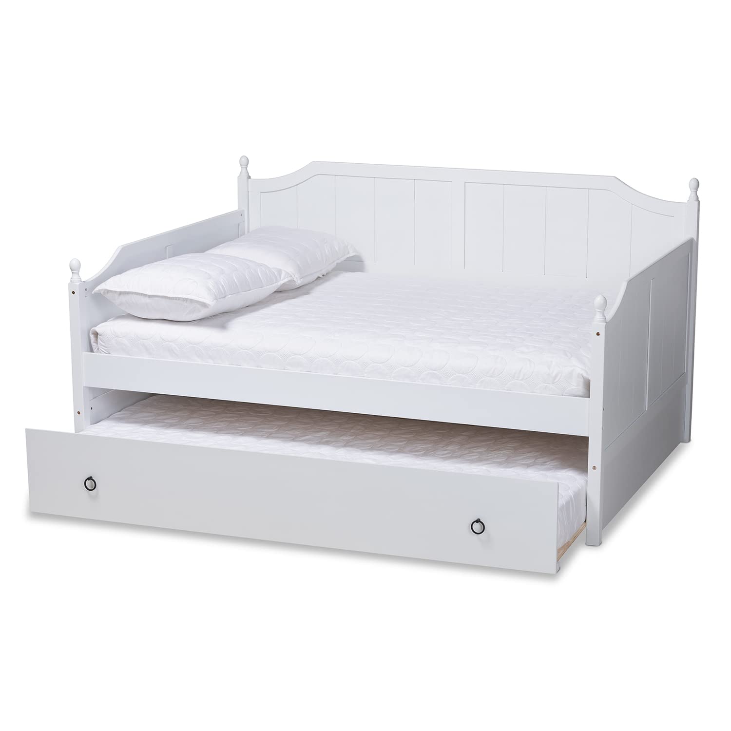Baxton Studio Millie Cottage Farmhouse White Finished Wood Full Size Daybed with Trundle